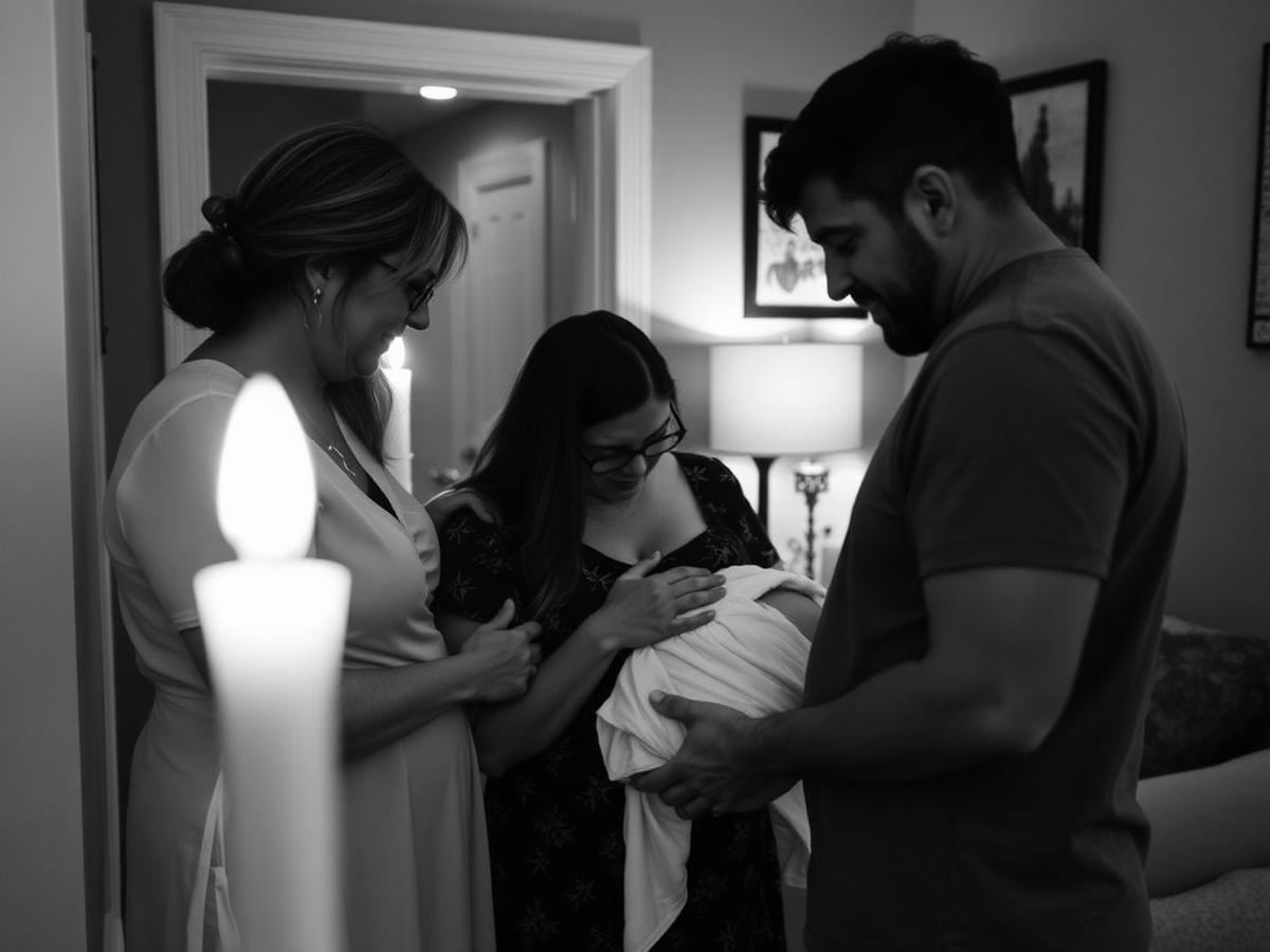 dark B/W · birth candid